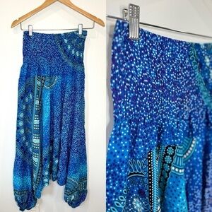Harem Pants Blue Tribal Chakras Multi Print Cinched Waist Pants